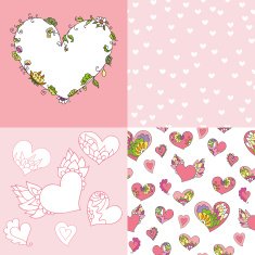 Set of romantic seamless patterns and cute heart
