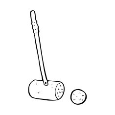cartoon croquet mallet and ball N12