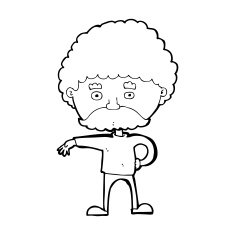 cartoon man with mustache making camp gesture N14