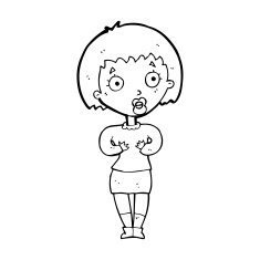 cartoon woman making Who Me? gesture N68