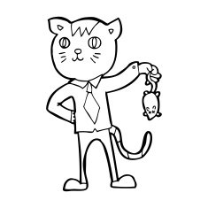 cartoon business cat with dead mouse N14