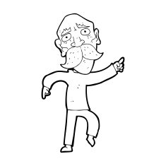 cartoon sad old man pointing N15
