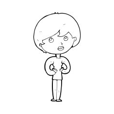 cartoon woman making Who Me? gesture N69