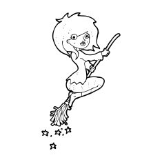 cartoon witch riding broomstick N28