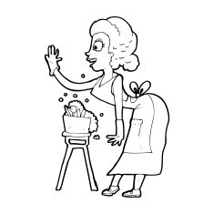 cartoon housewife washing up N15