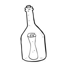 cartoon letter in a bottle N39