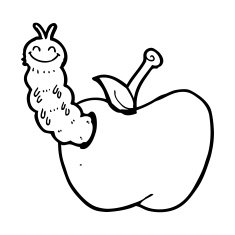 cartoon bug eating apple N24