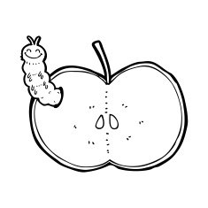 cartoon bug eating apple N25