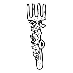 cartoon ornate wooden fork N13
