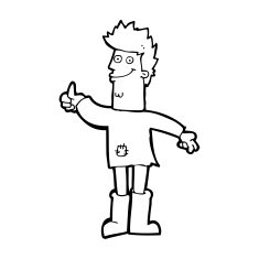 cartoon positive thinking man in rags N13
