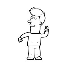 cartoon man making peace sign N13