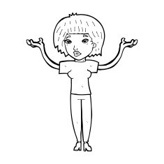 cartoon woman shruggin shoulders N3