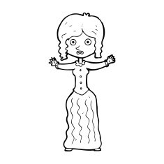 cartoon worried victorian woman N13