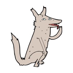 cartoon wolf licking paw N8