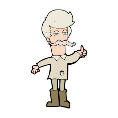 cartoon old man in poor clothes N12