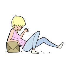 cartoon woman leaning on package box N14