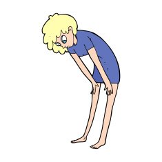cartoon woman looking at her feet N13