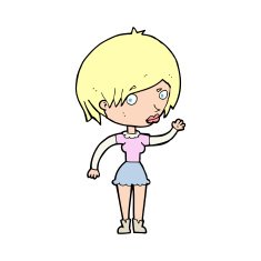 cartoon waving woman N196