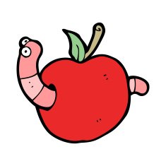 cartooon worm in apple N11