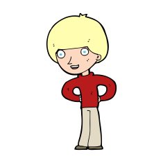 cartoon happy boy with hands on hips N13