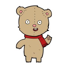 cartoon waving teddy bear with scarf N5
