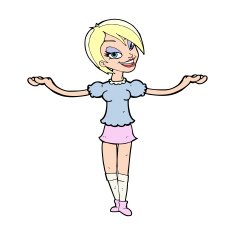 cartoon woman making open arm gesture N14