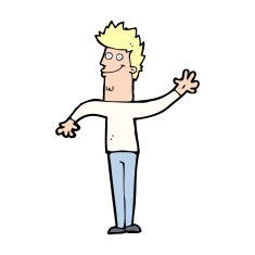 cartoon happy waving man N16