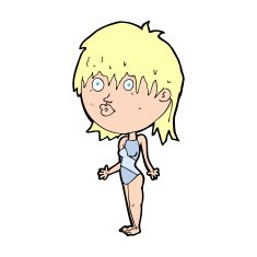 cartoon woman in swimsuit shrugging shoulders N14