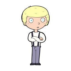 cartoon staring boy with folded arms N13