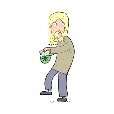 cartoon hippie man with bag of weed N14