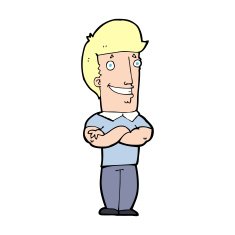 cartoon man with folded arms grinning N14