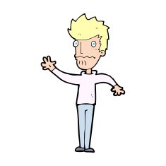 cartoon worried man reaching out N28