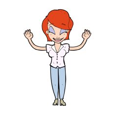 cartoon pretty woman with hands in air N14