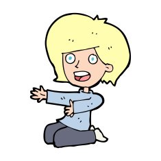 cartoon shocked woman on knees N14