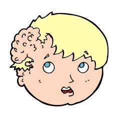 cartoon boy with ugly growth on head N13