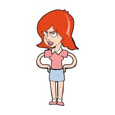 cartoon annoyed woman with hands on hips N15