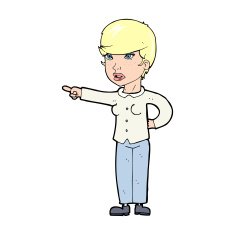 cartoon woman pointing finger of blame N16