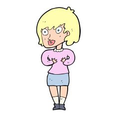 cartoon woman making Who Me? gesture N72