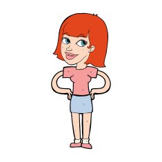 cartoon happy woman with hands on hips N27