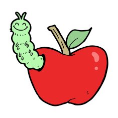 cartoon apple with bug N43