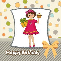 birthday greeting card with girl and big cupcake N20