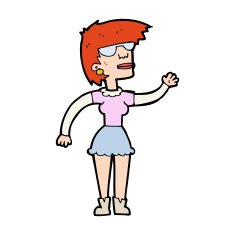 cartoon woman in spectacles waving N15