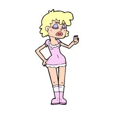 cartoon woman making dismissive gesture N29