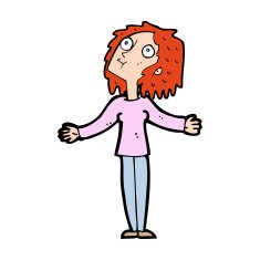 cartoon curious woman looking upwards N16