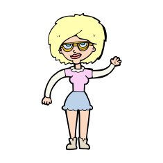 cartoon waving woman wearing spectacles N15