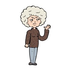 cartoon annoyed old woman waving N13