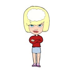 cartoon woman with folded arms imagining N16