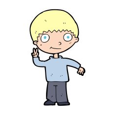 cartoon boy giving peace sign N15