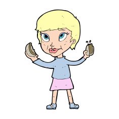 cartoon woman eating hotdogs N14