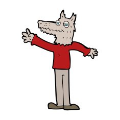 cartoon waving wolf N27